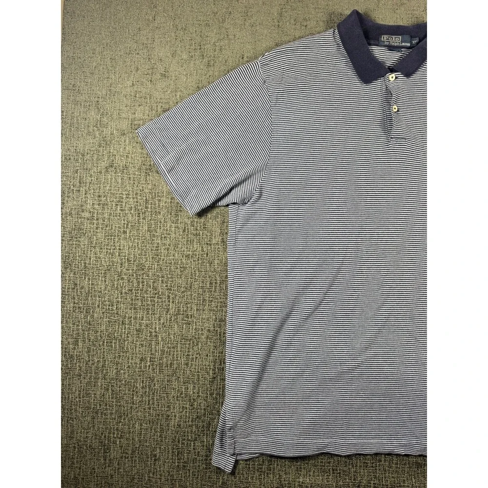 Polo Ralph Lauren Mens XXL Blue White Striped Short Sleeve Cotton Polo‎ Shirt